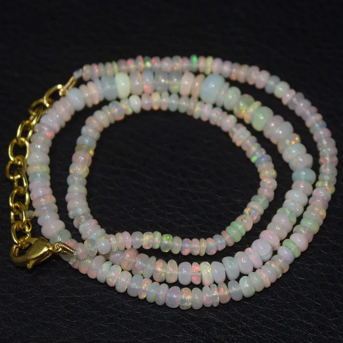 Natural Ethiopian Welo Opal Gold Plated Smooth Rondelle Necklace 3mm 6mm 18 Beads Supplies USA Necklaces
