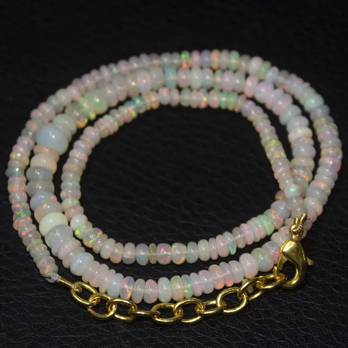 Natural Ethiopian Welo Opal Gold Plated Smooth Rondelle Necklace 3mm 6mm 18 Beads Supplies USA Necklaces