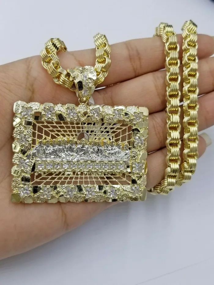 Necklaces 10k Real Yellow Gold Last supper Byzantine 28Chain Mens Necklace Gold and Diamond Necklaces 10k Real Yellow Gold Last supper Byzantine 28Chain Mens Necklace Gold and Diamond