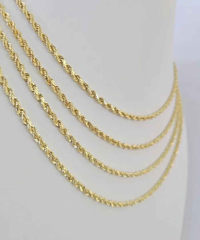 Necklaces 14k Real Rope Chain Necklace 3mm 1826 Inch Yellow Gold Men Women Genuine Globalwatches10