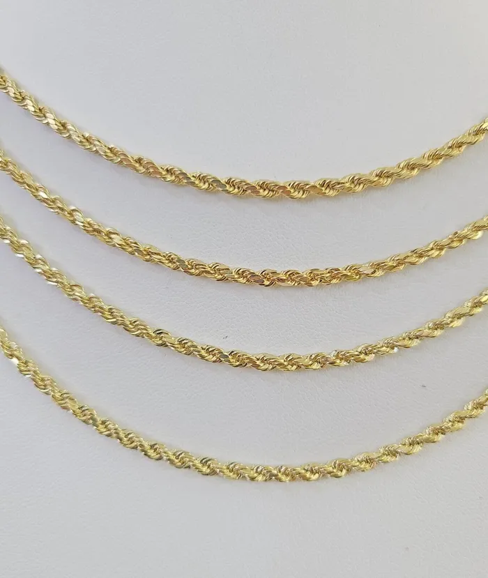 Necklaces 14k Real Rope Chain Necklace 3mm 1826 Inch Yellow Gold Men Women Genuine Globalwatches10