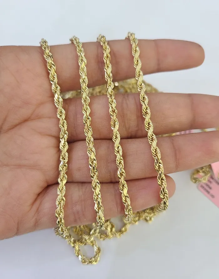 Necklaces 14k Real Rope Chain Necklace 3mm 1826 Inch Yellow Gold Men Women Genuine Globalwatches10
