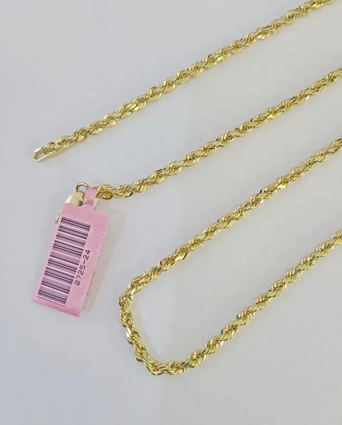 Necklaces 14k Real Rope Chain Necklace 3mm 1826 Inch Yellow Gold Men Women Genuine Globalwatches10