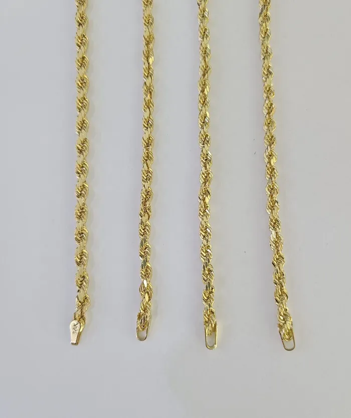 Necklaces 14k Real Rope Chain Necklace 3mm 1826 Inch Yellow Gold Men Women Genuine Globalwatches10