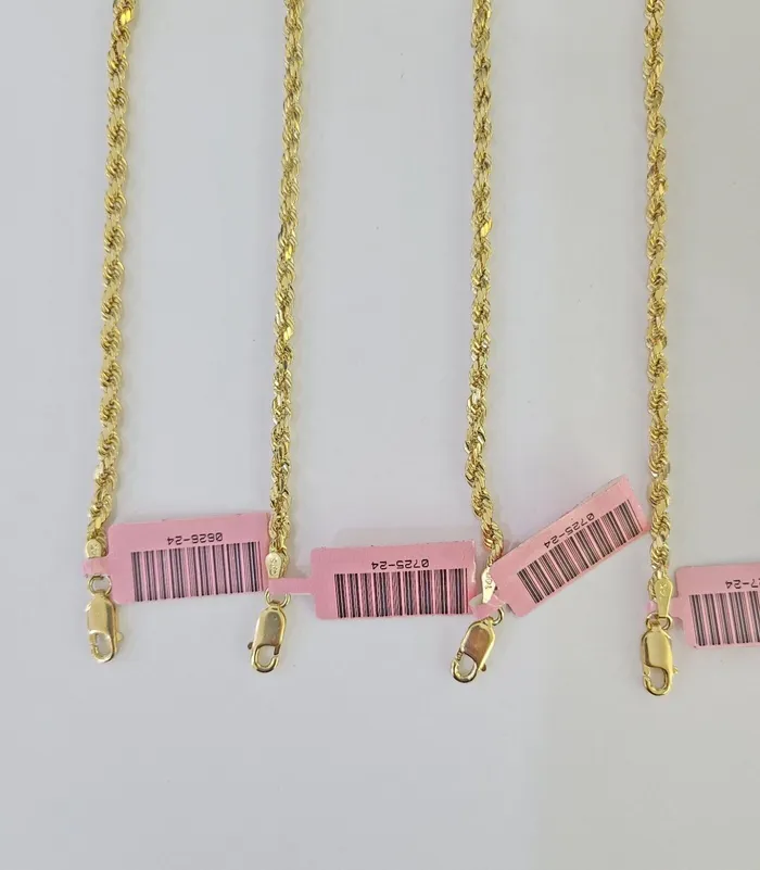 Necklaces 14k Real Rope Chain Necklace 3mm 1826 Inch Yellow Gold Men Women Genuine Globalwatches10