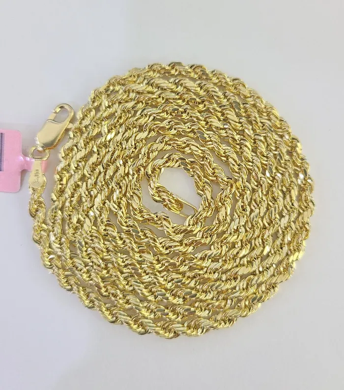 Necklaces 14k Real Rope Chain Necklace 3mm 1826 Inch Yellow Gold Men Women Genuine Globalwatches10