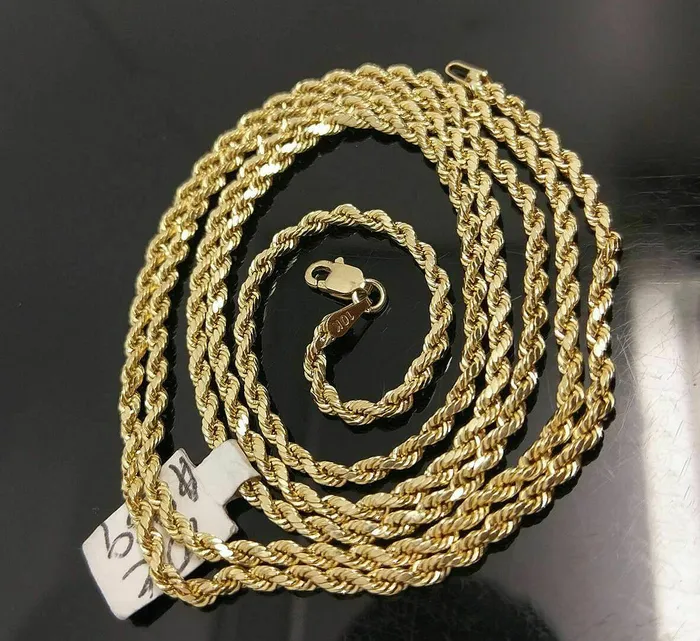 Necklaces 25mm Rope 10k Gold No Of Days Charm Pendant Chain in 18 20 22 24 26 28 Inches Gold and Diamond