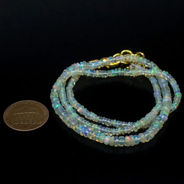 Necklaces Beads Supplies USA Ethiopian Opal Smooth Rondelle Beads Gold Vermeil Necklace 18 2mm 4mm