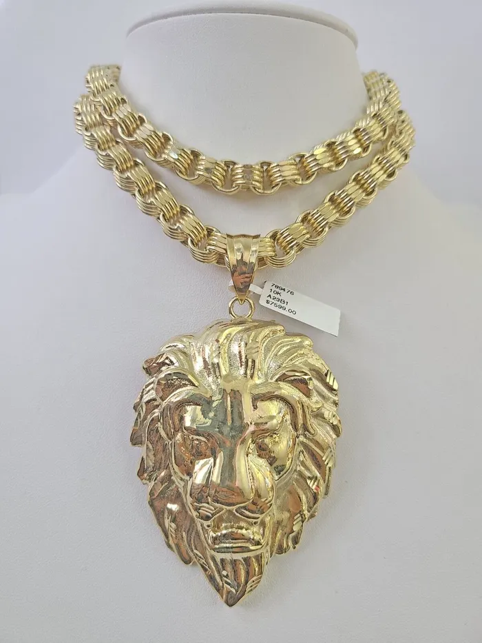 Necklaces Gold and Diamond 10k Gold Byzantine Necklace Lion Charm 2030 inches 9mm REAL Yellow SET Chain Necklaces Gold and Diamond 10k Gold Byzantine Necklace Lion Charm 2030 inches 9mm REAL Yellow SET Chain