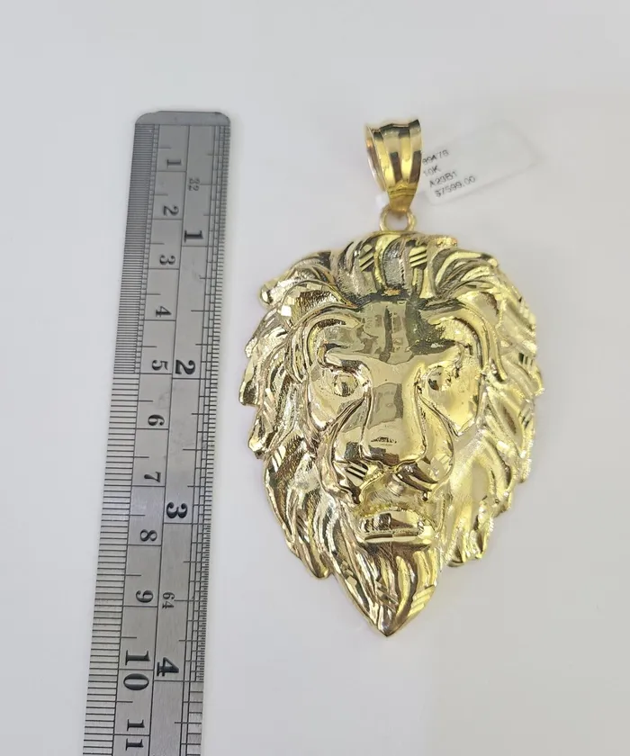 Necklaces Gold and Diamond 10k Gold Byzantine Necklace Lion Charm 2030 inches 9mm REAL Yellow SET Chain