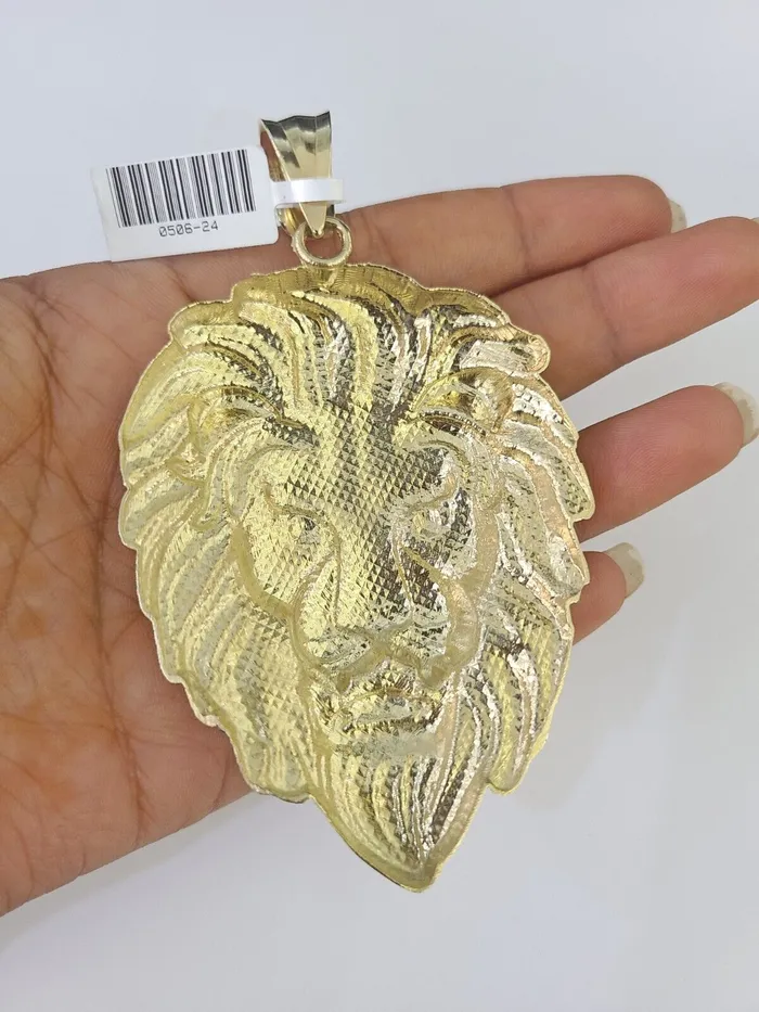Necklaces Gold and Diamond 10k Gold Byzantine Necklace Lion Charm 2030 inches 9mm REAL Yellow SET Chain