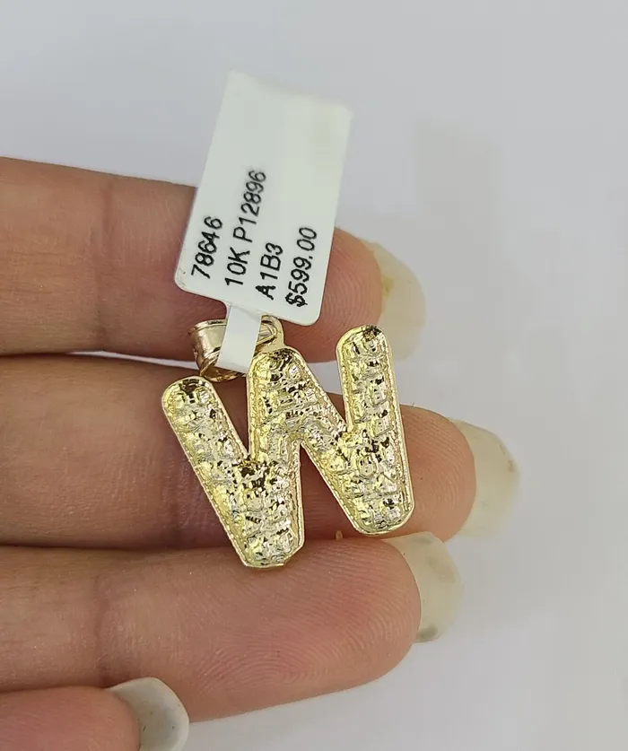 Necklaces Gold and Diamond 10k Gold Initial W Charm Rope Chain 1626 25mm SET Necklace Alphabet Pendant