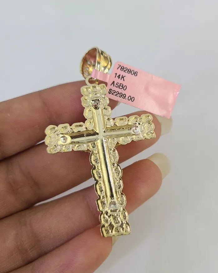 Necklaces Gold and Diamond Real 14k Rope Chain Jesus Cross Charm Set 6mm 1828 Necklace Yellow Gold