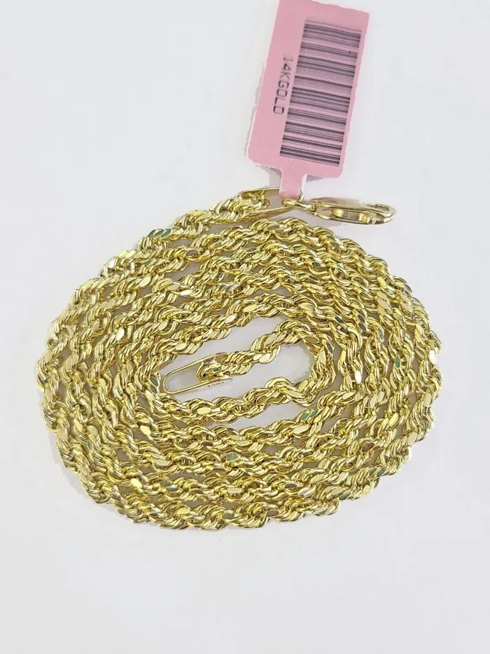 Necklaces Real 14k Yellow Gold Rope Chain 3mm 26 Inches Ladies Necklace Gold and Diamond Necklaces Real 14k Yellow Gold Rope Chain 3mm 26 Inches Ladies Necklace Gold and Diamond