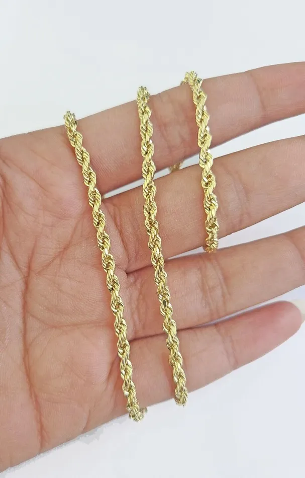 Necklaces Real 14k Yellow Gold Rope Chain 3mm 26 Inches Ladies Necklace Gold and Diamond