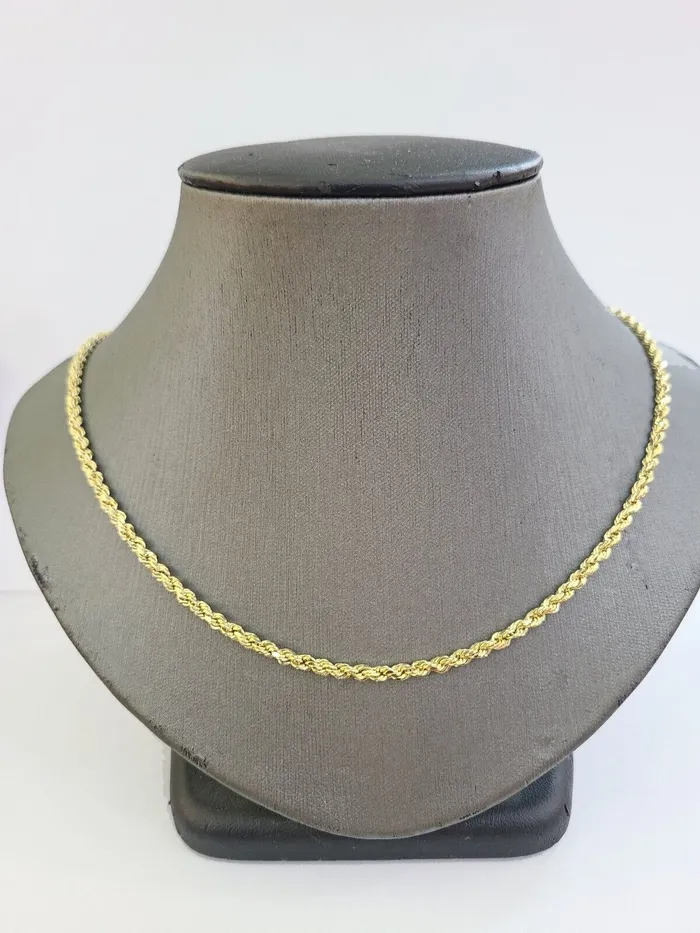 Necklaces Real 14k Yellow Gold Rope Chain 3mm 26 Inches Ladies Necklace Gold and Diamond