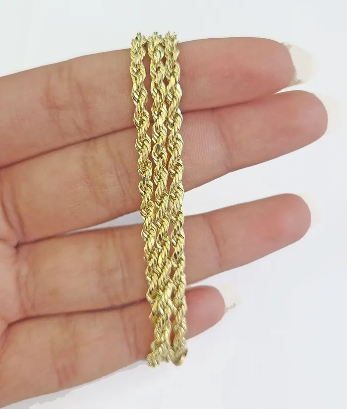 Necklaces Real 14k Yellow Gold Rope Chain 3mm 26 Inches Ladies Necklace Gold and Diamond