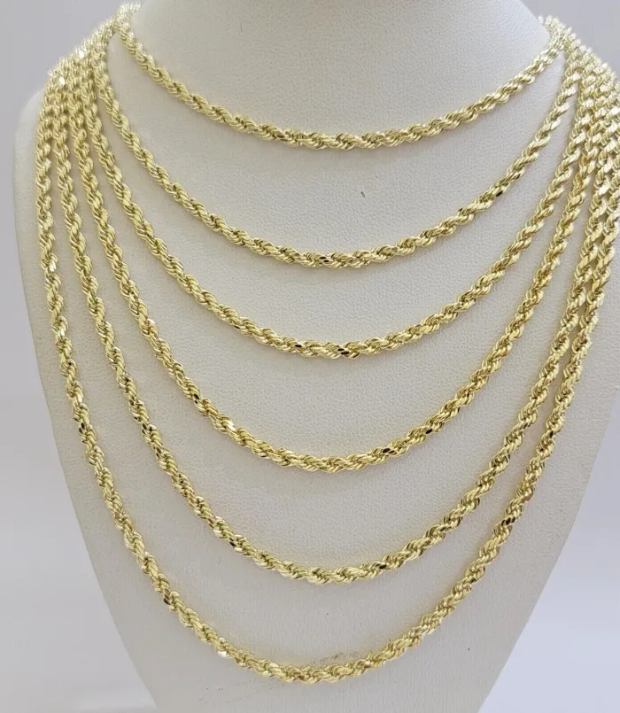 Necklaces Real 14k Yellow Gold Rope Chain 3mm 26 Inches Ladies Necklace Gold and Diamond