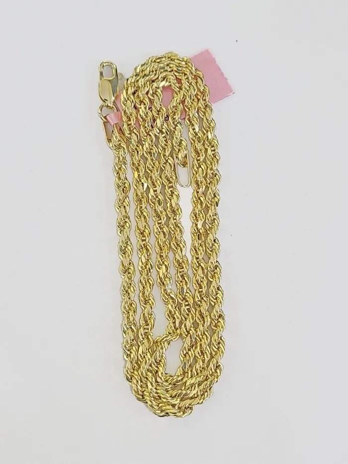 Necklaces Real 14k Yellow Gold Rope Chain 3mm 26 Inches Ladies Necklace Gold and Diamond