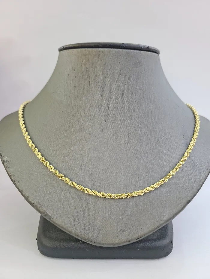 Necklaces Real 14k Yellow Gold Rope Chain 3mm 26 Inches Ladies Necklace Gold and Diamond