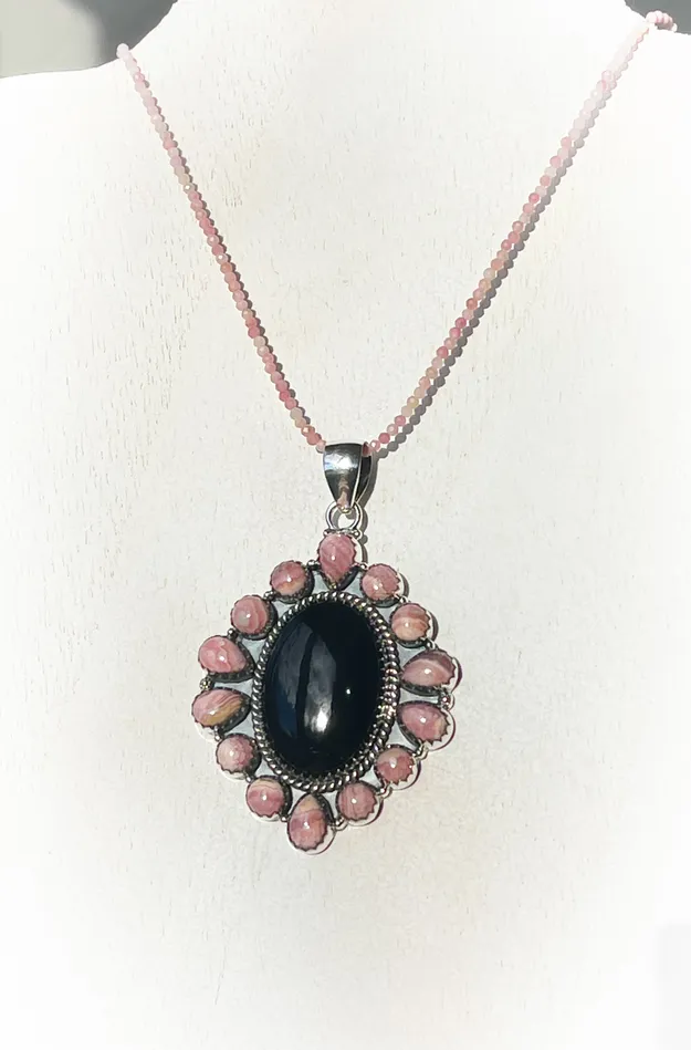 Necklaces Sterling Silver Black OnyxRhodonite Custom Cluster Pendant Sophiareneboutiquecom Necklaces Sterling Silver Black OnyxRhodonite Custom Cluster Pendant Sophiareneboutiquecom