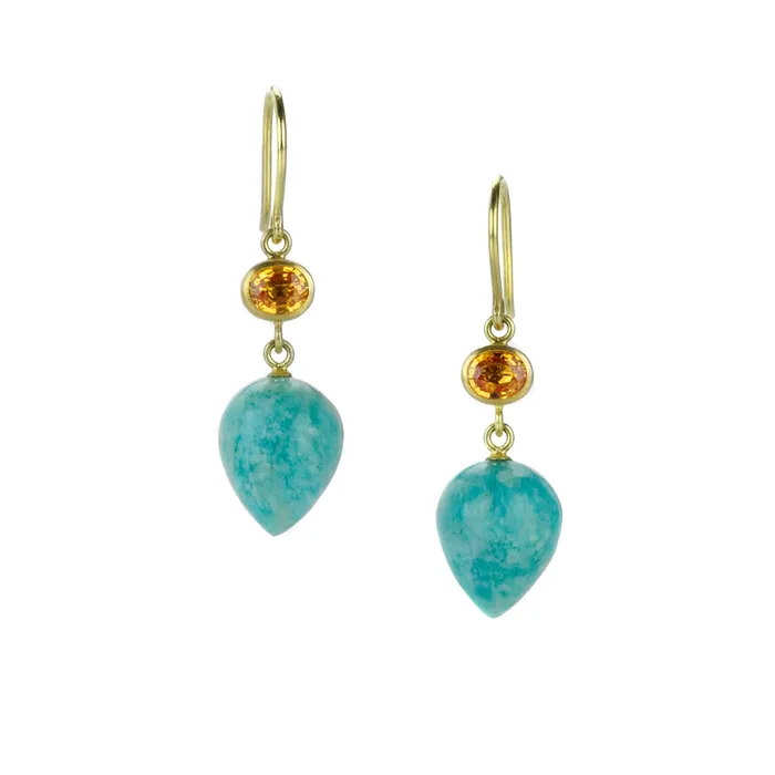 Orange Sapphire and Amazonite Apple Eve Earrings Mallary Marks Earrings