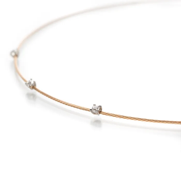Paul Morelli 18k Rose Gold Wire Necklace with Diamonds Necklaces
