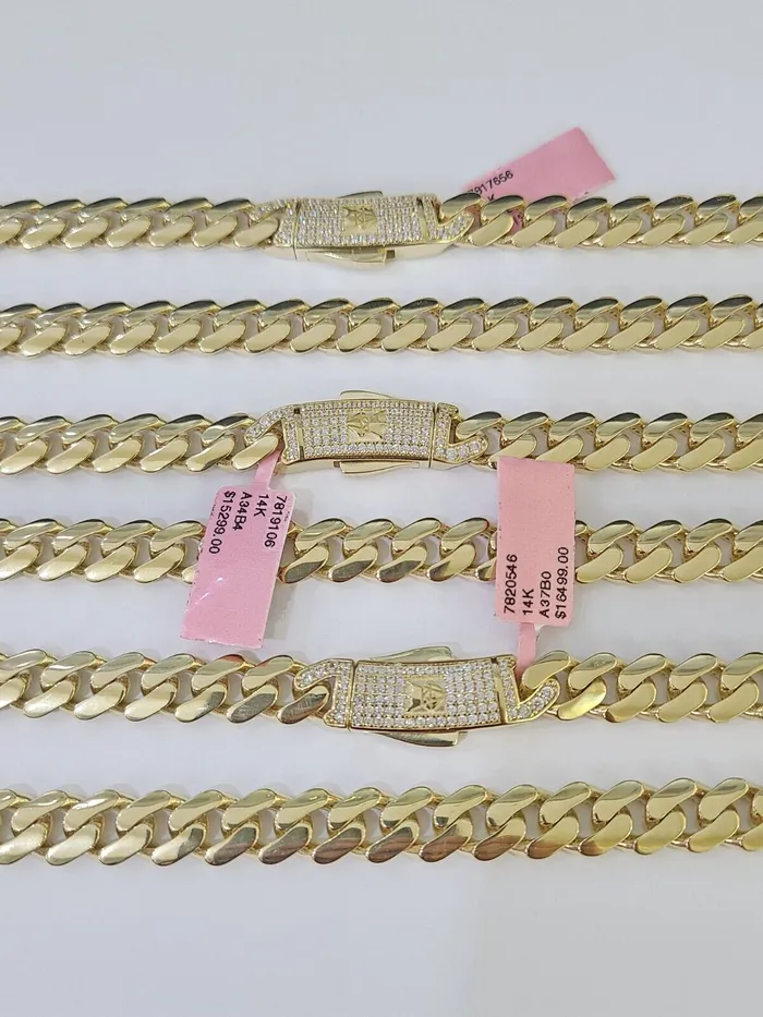 Real 14k Royal Monaco Link Chain 9mm 2026 inches Yellow Gold Genuine Gold and Diamond PreStyled Sets