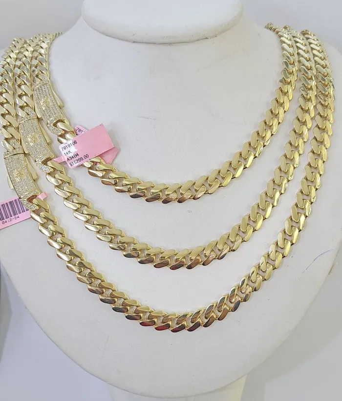 Real 14k Royal Monaco Link Chain 9mm 2026 inches Yellow Gold Genuine Gold and Diamond PreStyled Sets