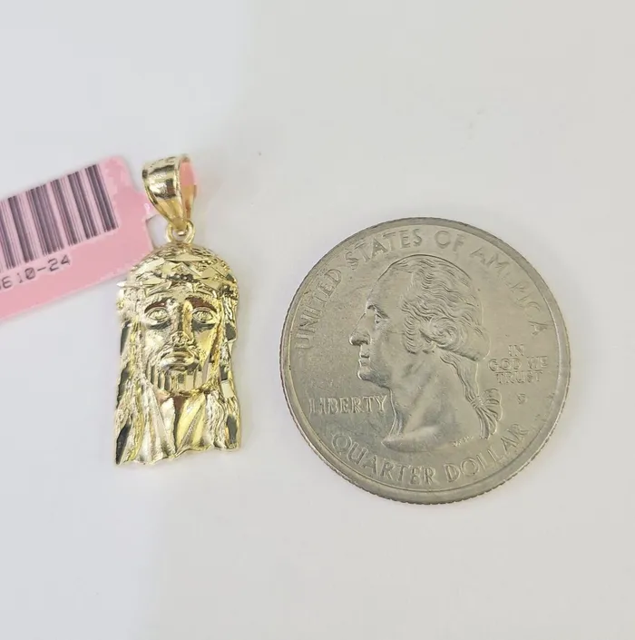 Real 14K Yellow Gold Jesus Head Pendant Charm Genuine 1 Gold and Diamond Charm Necklaces