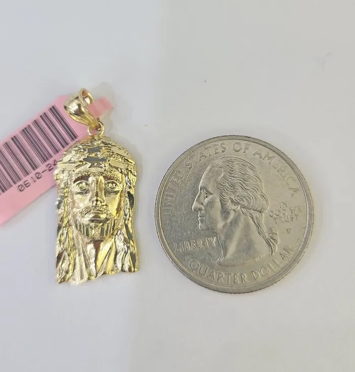 Real 14K Yellow Gold Jesus Head Pendant Charm Genuine 1 Gold and Diamond Charm Necklaces