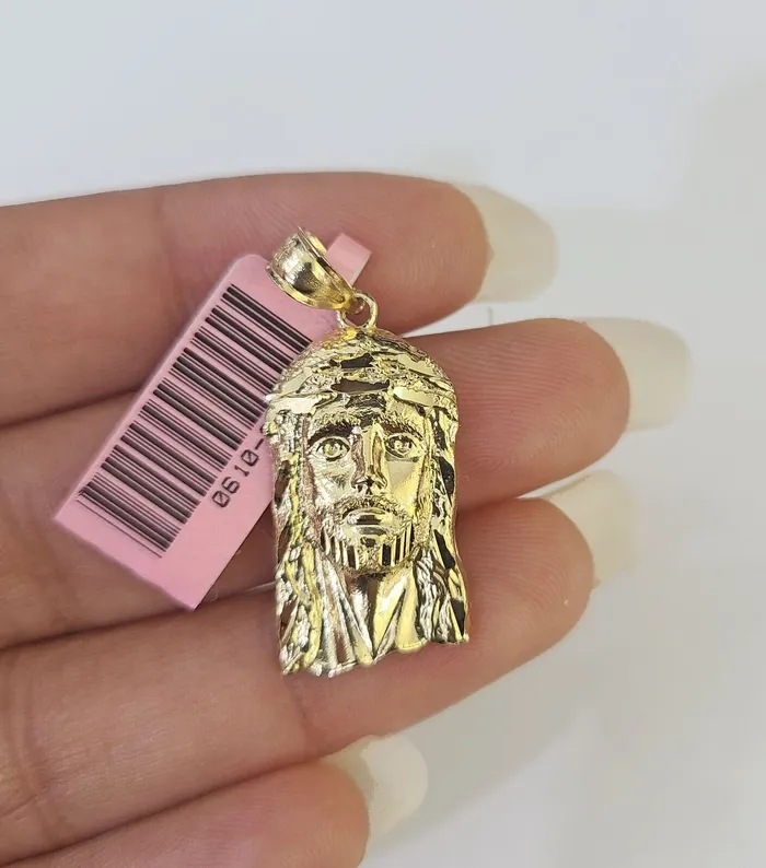 Real 14K Yellow Gold Jesus Head Pendant Charm Genuine 1 Gold and Diamond Charm Necklaces