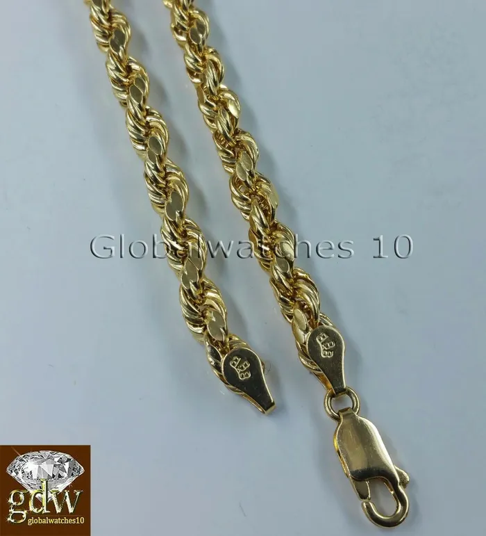 Real Mens 10k Gold 28 Inch Rope Chain Egyptian Pharaoh Head Charm Pendant Gold and Diamond Charm Necklaces