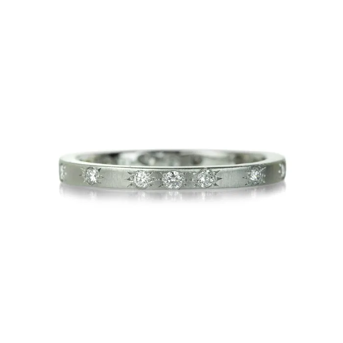 Rings Adel Chefridi Brushed Platinum Band with White Diamonds