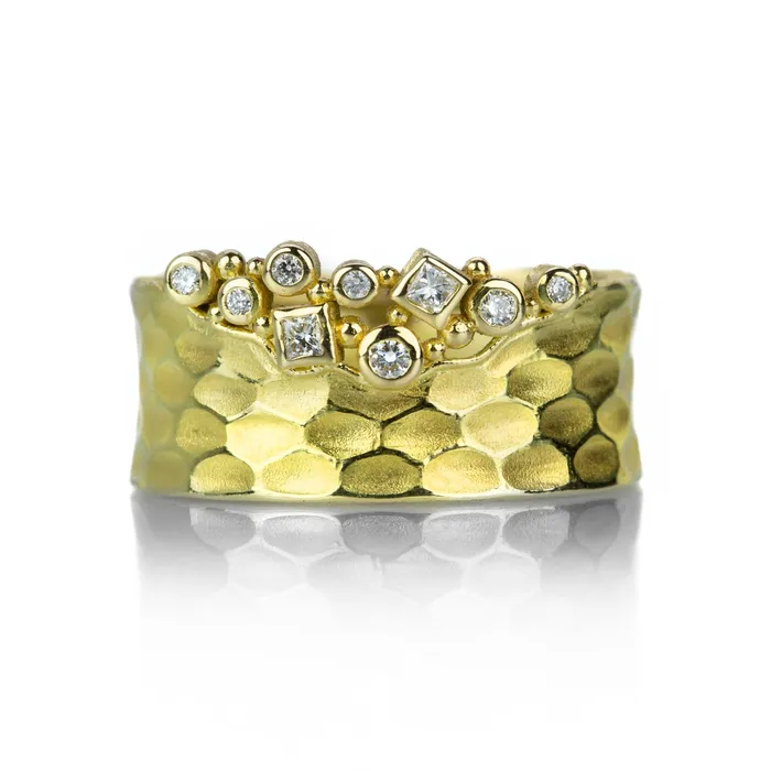 Rings Carved Glacier Ring with Mixed Cut Diamonds Barbara Heinrich