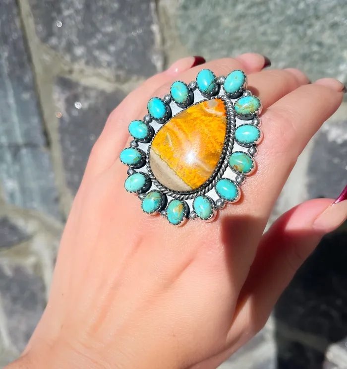 Rings Sophiareneboutiquecom Sterling Silver Bumblebee Jasper Turquoise Cluster Rings