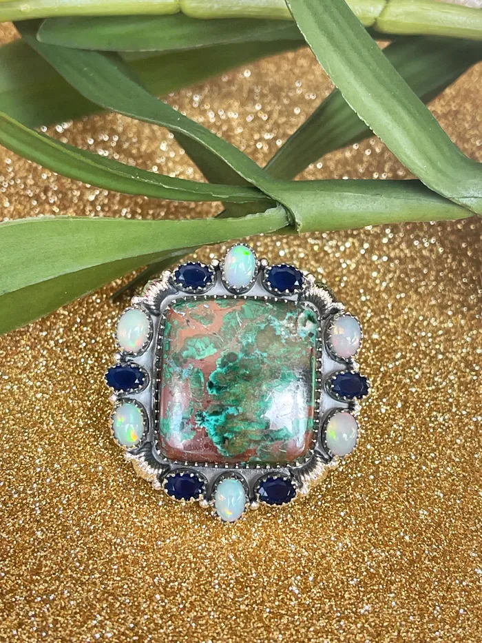 Rings Sophiareneboutiquecom Sterling Silver Chrysocolla MalchiteOpalSapphire Custom Ring