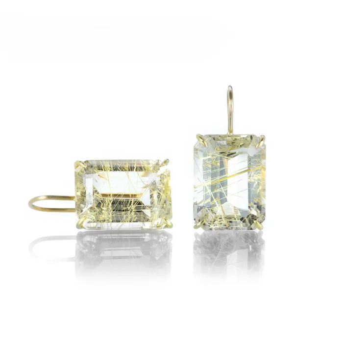 Rosanne Pugliese Earrings Emerald Cut Rutile Quartz Earrings