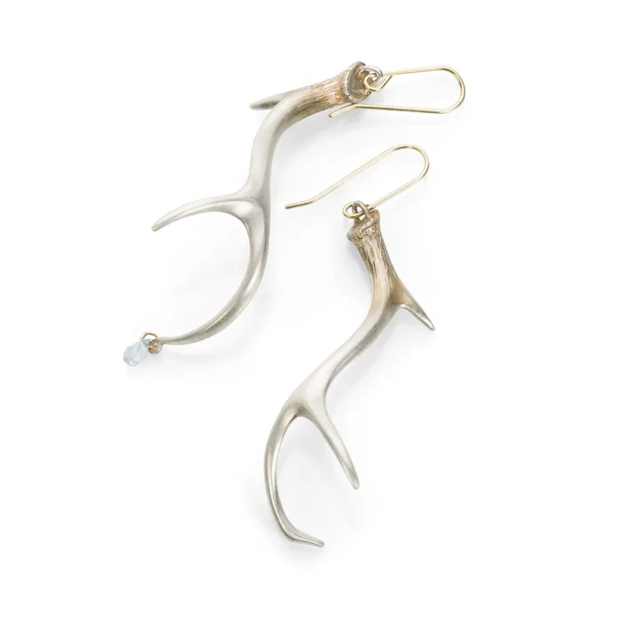 Small Antler Earrings with Sapphire Drop Gabriella Kiss Earrings