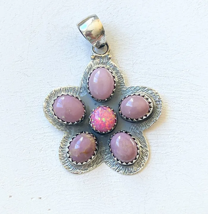 Sophiareneboutiquecom Sterling Silver PURPLE PHOSPHOSITE PINK OPAL Custom Cluster Pendant Necklaces