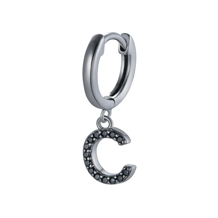 Spirito Rosa Earrings Magna C Letter Single Earring Black CZ Black Rhodium Plated 925 Silver Spirito Rosa Earrings Magna C Letter Single Earring Black CZ Black Rhodium Plated 925 Silver