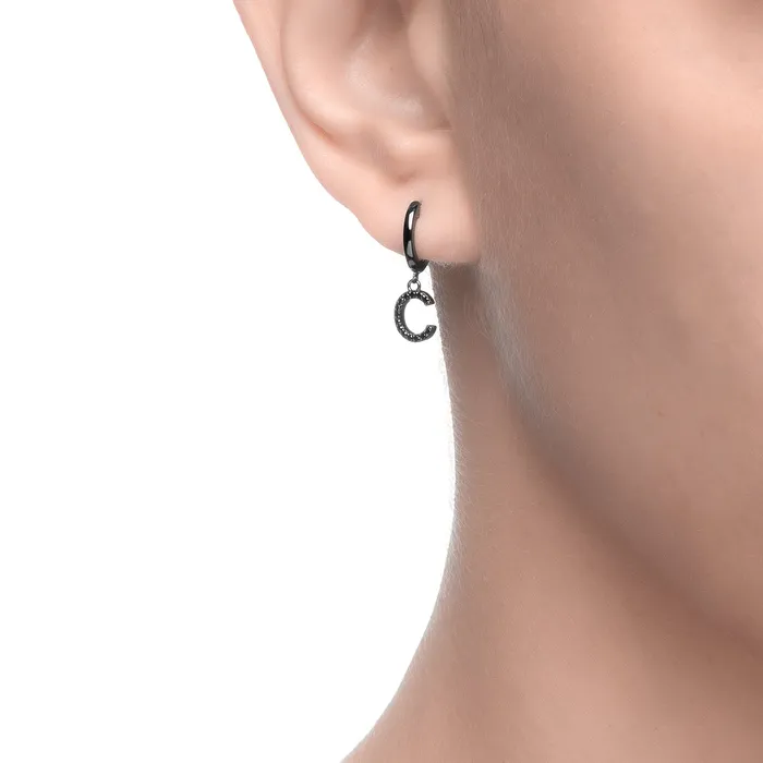 Spirito Rosa Earrings Magna C Letter Single Earring Black CZ Black Rhodium Plated 925 Silver Spirito Rosa Earrings Magna C Letter Single Earring Black CZ Black Rhodium Plated 925 Silver