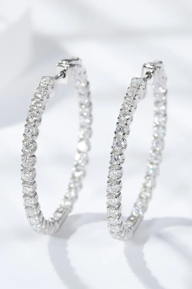 Trendsi Earrings Inlaid Moissanite 925 Sterling Silver Hoop Earrings