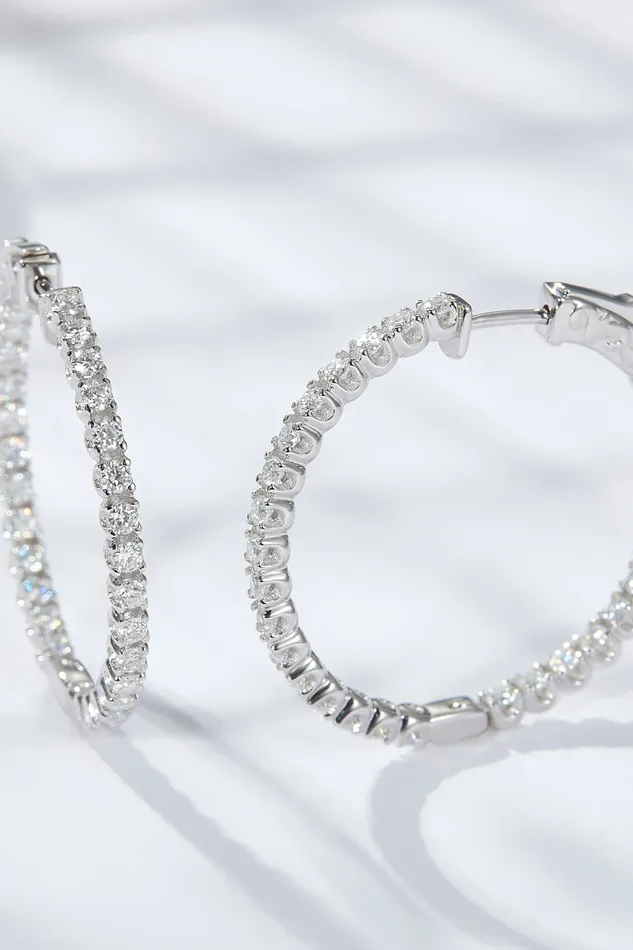 Trendsi Earrings Inlaid Moissanite 925 Sterling Silver Hoop Earrings