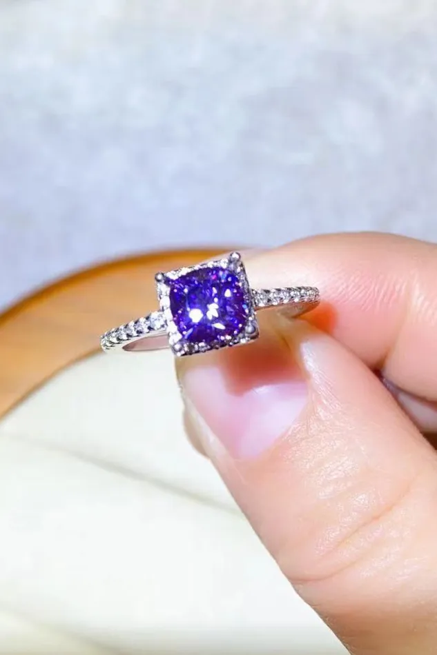 Trendsi Rings 1 Carat Moissanite PlatinumPlated Square Ring