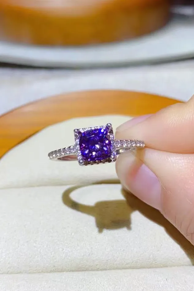Trendsi Rings 1 Carat Moissanite PlatinumPlated Square Ring