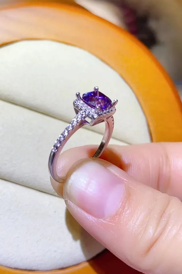 Trendsi Rings 1 Carat Moissanite PlatinumPlated Square Ring