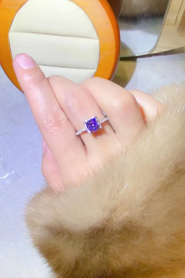 Trendsi Rings 1 Carat Moissanite PlatinumPlated Square Ring