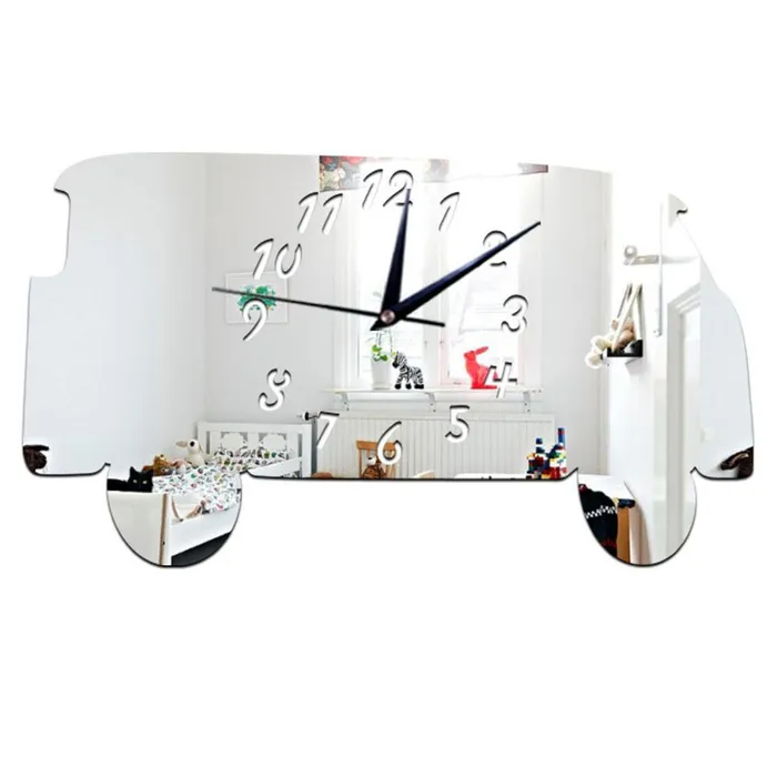 45x25cm Minibus Mirror Silver Wall Clock sparklingselections Rings