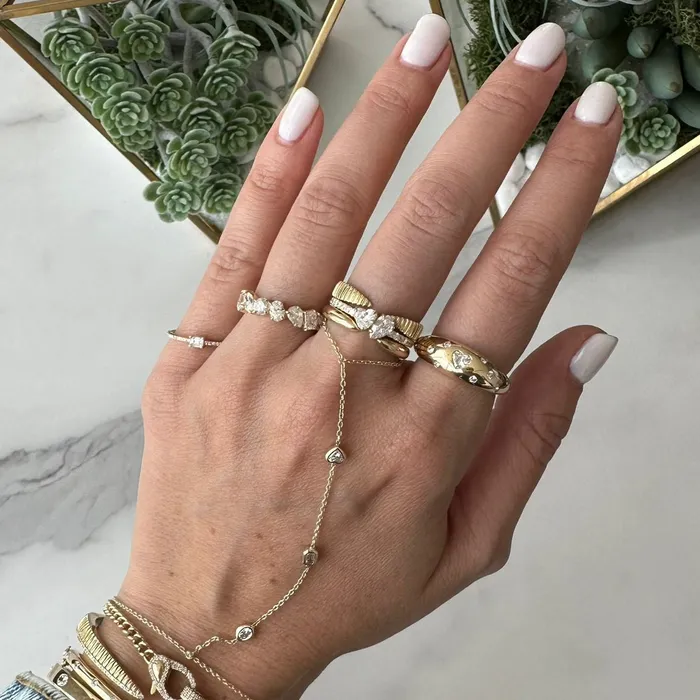 Alev Collection Rings Scattered Diamonds and Solitaire Diamond Dome Ring